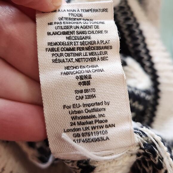 Free People Spells Trouble Stripe Pullover Sweater 3/4 Sleeve Ivory Black Small - Picture 11 of 11